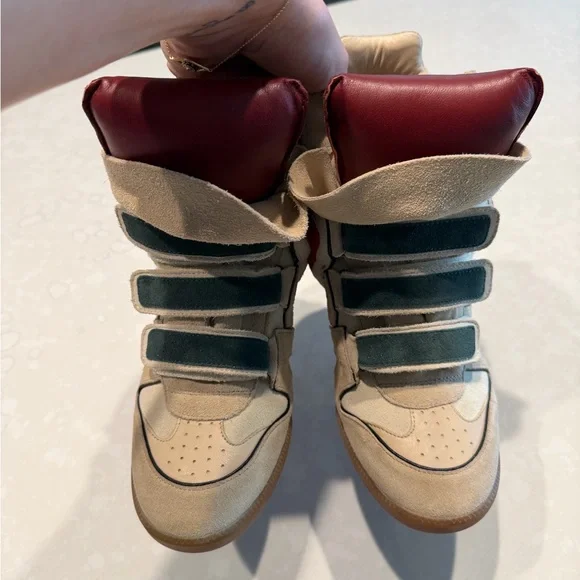 Isabel Marant Tan and Red Wedge Sneakers - Picture 6 of 9